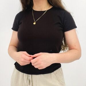 Eileen Fisher Wool Short Sleeve Top Size M Color Mocha Brown